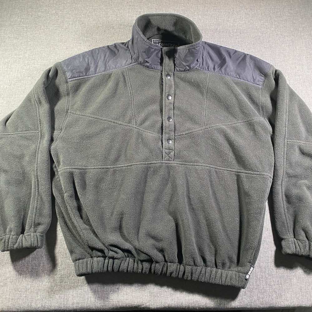 Obermeyer Mens Fleece Pullover Snap Neck Jacket Size XL‎ Polartec Grey